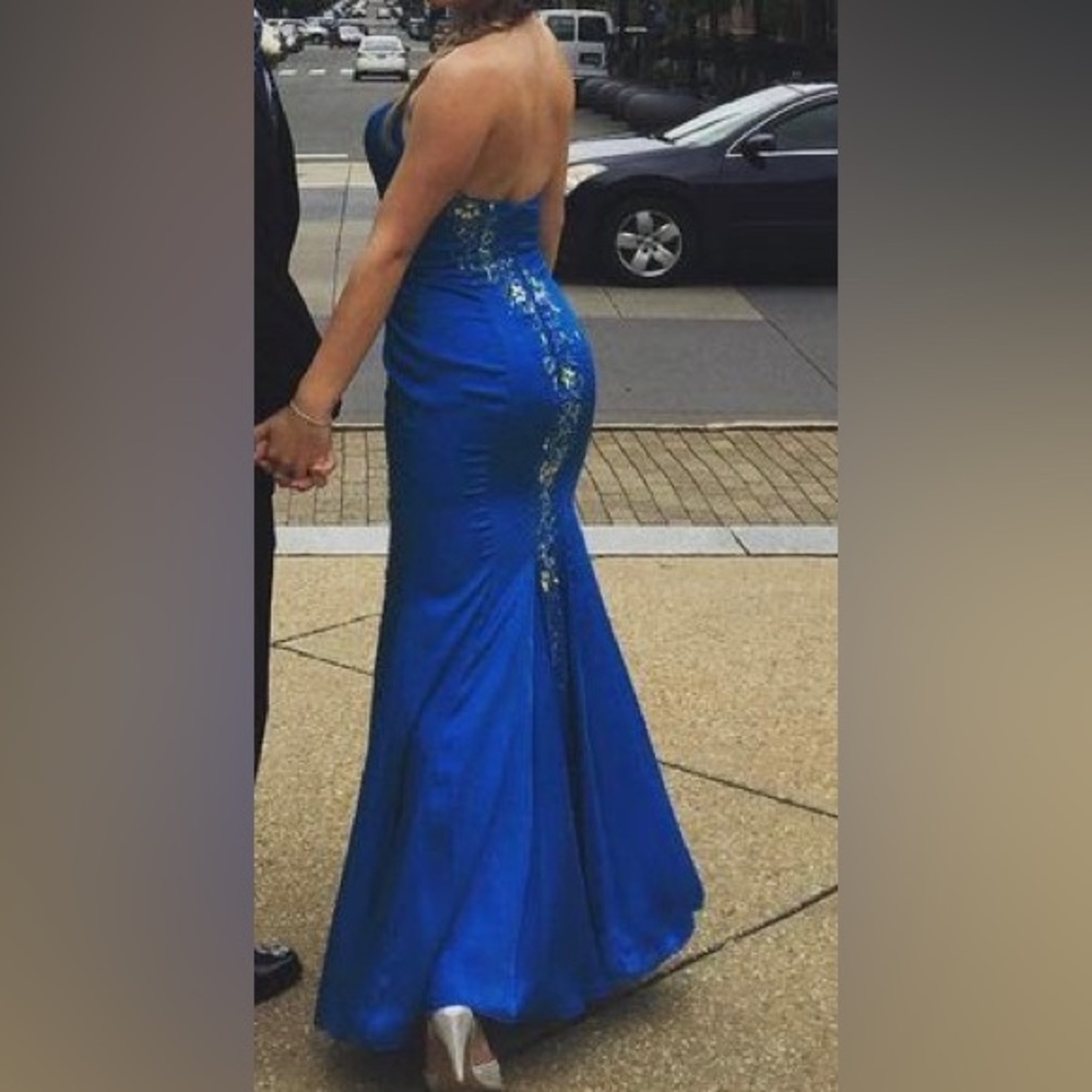 Turquoise sequin slit Formal Dress